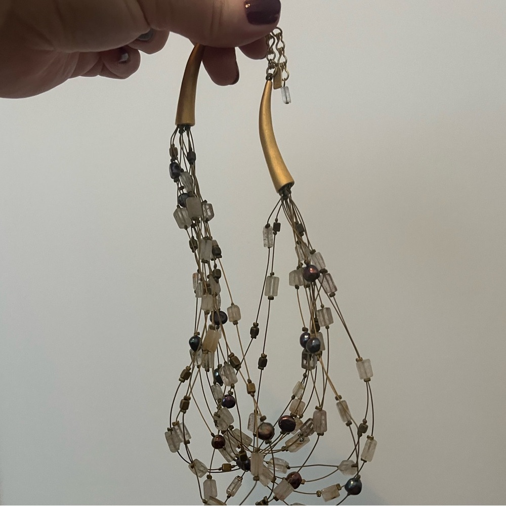 Doncaster tanner wire beaded necklace. Shades of gold and silver and bronze.